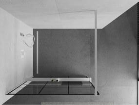 Mexen Kioto+, sprchová zástena Walk-In s poličkou a vešiakom 120 x 200 cm, 8mm číre sklo čierny vzor, biely profil, 800-120-121-20-77