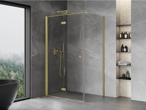 Mexen Mist-F T, 1-krídlový skladací sprchový kút ľavý 70 x 80 cm, číre sklo, zlatý matný profil, 8A6T-070-080-55-00-L