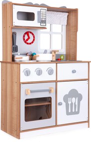 Veľká drevená kuchynka ECOTOYS pre deti s 16 doplnkami, rúra a mikrovlnka