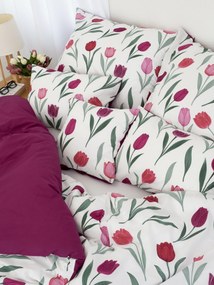 Predĺžené bavlnené obliečky Renforcé – Kvety tulipánov fialové