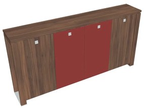 Stredná šatníková skriňa Verno+ S 260 x 46 x 130 cm, kombinované dvere, orech / červená