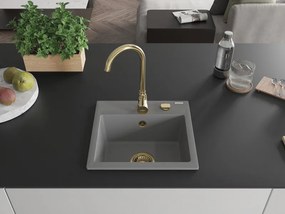 Mexen Milo, granitový drez 435x410x171 mm, 1-komorový, šedá so zlatým sifónom, 6505441000-71-G