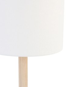 Rustikálna stolná lampa drevená s bielym tienidlom - Mels