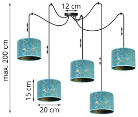 Závesné svietidlo WERONA SPIDER, 5x modré textilné tienidlo so vzorom, (výber z 2 farieb konštrukcie), G