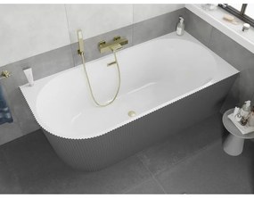 Mexen Silo, rohová voľne stojaca ryhovaná vaňa, pravá, 150 x 75 cm, biela-šedá, zlatý matný prepad, 52891507562P-55