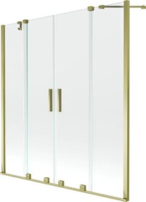 Mexen Velar Duo, 2-krídlová posuvná vaňová zástena 140 x 150 cm, 8mm číre sklo, zlatý lesklý profil, 896-140-000-02-50