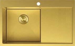 Mexen Exar, 1-komorový nerezový drez s odkvapkávačom, ľavý, 780 x 480 mm, brúsená zlatá, vzor voština, 6433781010L-55HC