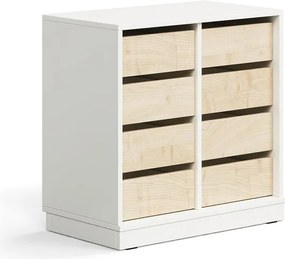Úložná skrinka CASPER, 8 zásuviek, so soklom, biela/breza