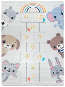 Detský koberec protišmykový BAMBINO 43092 zvieratká, sivý / žltý