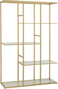 Zlatý antik kovový regál so sklenenými policami Doree gold - 120*40*180 cm