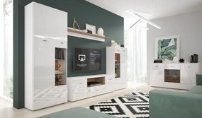 Obývacia stena s osvetlením Storm, dub/biely lesk