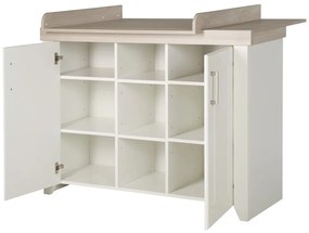 Biela nízka detská komoda v dekore brestu s prebaľovacím pultom 120x98 cm Felicia – Roba