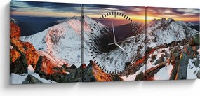Obraz - Zimná horská panoráma (s hodinami) (90x30 cm)