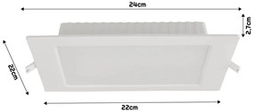 BERGE Štvorcový LED pabel zapustený - biely - 18W - PC - neutrálna biela