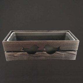 AMADEA Drevený obal s hrantíkom tmavý s vtáčikmi, 52x21,5x17cm, český výrobok
