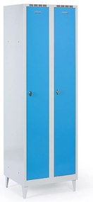 Plechová šatníková skrinka S7 na nohách, 2-dverová, 1920 x 600 x 500 mm, otočný zámok, modré dvere