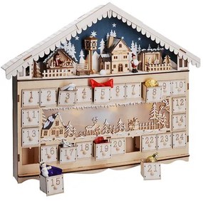 Solight LED adventný kalendár Horská chata, 10x LED, 50 x 40 cm, 2x AA