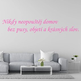 Veselá Stena Samolepka Nikdy neopúšťaj domov bez pusy, objatia a krásnych slov Farba: růžová, Veľkosť: 80 x 18 cm