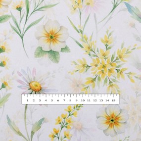 Biante Teflónový okrúhly obrus TF-135 Maľované žlto-zelené lúčne kvietky na bielom Ø 40 cm