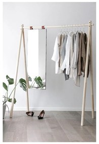 Vešiak z borovicového dreva so zrkadlom Karup Design Hongi Natural