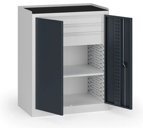 Dielenská skriňa nízka na náradie KOVOS, 1 police, 3 zásuvky, 950 x 600 x 1180 mm, grafit