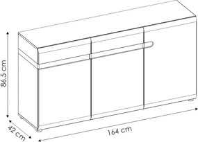 Široká úložná komoda Linate, biely lesk/dub