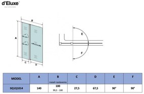 D‘Eluxe - VAŇOVÉ ZÁSTENY - Vaňová zástena SQUARE SQ1Q xcm vaňová zástena otočná číre 6 chróm univerzálna - ľavá/pravá 100 140 100x140