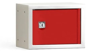 Skrinka na osobné veci CUBE, šedá s červenými dvierkami, 150x200x150 mm