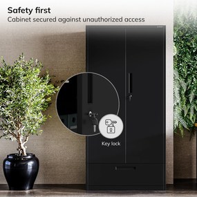 Kovová modulárna multifunkčná skriňa na podstavci čierna MEGAN 1600 x 900 x 400 mm