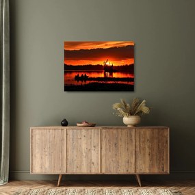 Sklenený obraz - Rybári na jazere (70x50 cm)
