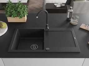 Mexen Leo, drez granitový 900x500x190 mm, 1-komorový, čierna s čiernym sifónom, 6501901010-77-B