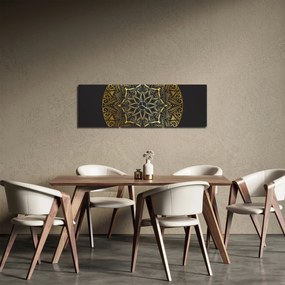Obraz zlaté abstrakcie (s hodinami) (90x30 cm)