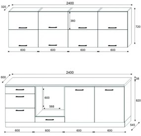 Kuchynská linka ELISE 240 cm v grafitovom prevedení