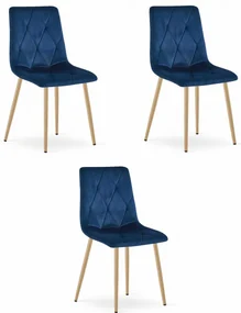 Set troch jedálenských stoličiek LIBRA zamatové granátové / drevené nohy (3 ks)