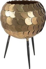 Zlatý antik kovový obal na kvetináč na nôžkach - Ø 22*28 cm