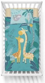 Bambusové obliečky do postieľky Žirafy Tyrkys 100x135/40x60