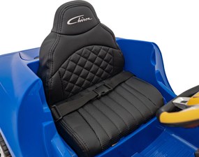 Ramiz Bugatti Chiron batérie pre deti Modrá + Diaľkové ovládanie + Nosič batožiny + EVA + Tlmiče + LED Audio