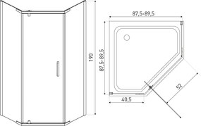 Novoterm Päťuholníkový sprchový kút NV-Metro 90x90, čierny/transparent - bez vaničky