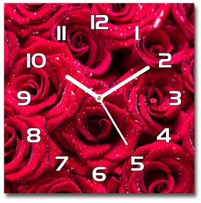 Sklenené hodiny štvorec Kvapky na ružiach pl_zsk_30x30_f_122317792