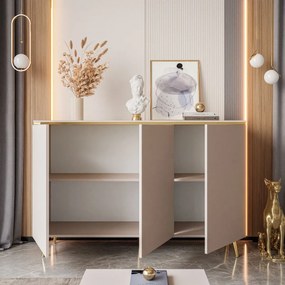 KOMODA NESSIE TROJDVEROVÁ NA ŠIKMÝCH NOŽIČKÁCH KAŠMÍR + ZLATÁ 140 cm