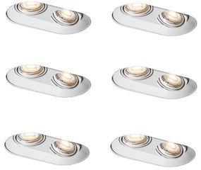 Sada 6 okrúhlych zapustených bodových svetiel bielych GU10 50mm 2-svetlo - Hubs