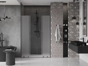 Mexen Velar Duo, posuvné sprchové dvere do otvoru 150 cm, 8mm sklo námraza, grafit brúsený, 871-150-000-32-66