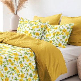 Goldea bavlnené posteľné obliečky duo - slnečnice s medovo žltou 140 x 220 a 70 x 90 cm