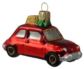 Vianočná ozdoba – autíčko červené s dvomi darčekmi