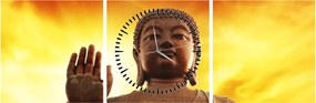 Obraz - Budha s červenožltým pozadím (s hodinami) (90x30 cm)