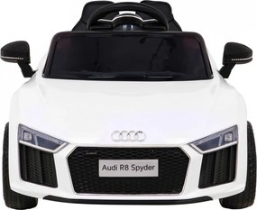 Ramiz Audi R8 na batérie pre deti Biela + diaľkové ovládanie + EVA + pomalý štart + MP3 LED
