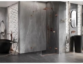 Mexen Lunar-F, 1-krídlový sprchový kút so skladacími dverami, pravý, 70 x 70 cm, 8mm číre sklo, medený profil, 836-070-070-65-00-P