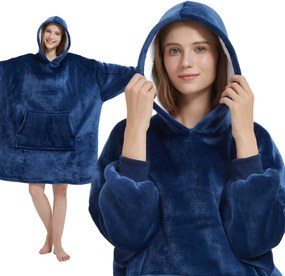 Deka s rukávmi HOODIE námornícka modrá