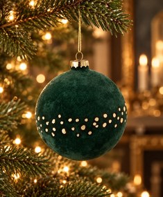 Vianočná sklenená guľa Christmas Bauble Dots - tmavo zelená / zlatá - Ø 10 cm