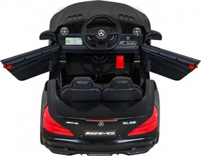 Ramiz Mercedes Benz AMG SL65 S elektrický pre deti Čierna + diaľkové ovládanie + LED Audio + Eco koža + EVA + pomalý štart
